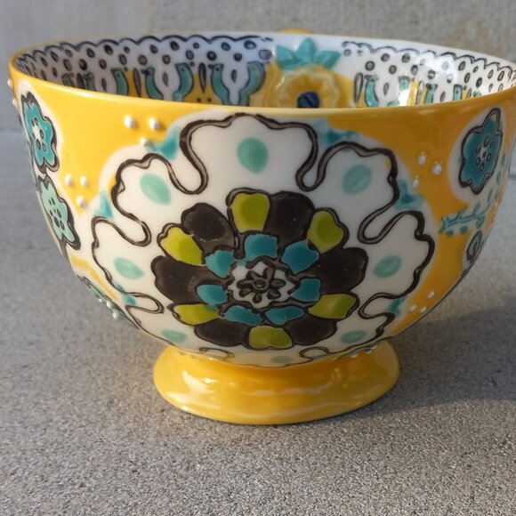 ANTHROPOLOGIE Elka Ayaka Oversized MUG Yellow Floral Twisted Handl Pedes… - Picture 6 of 13